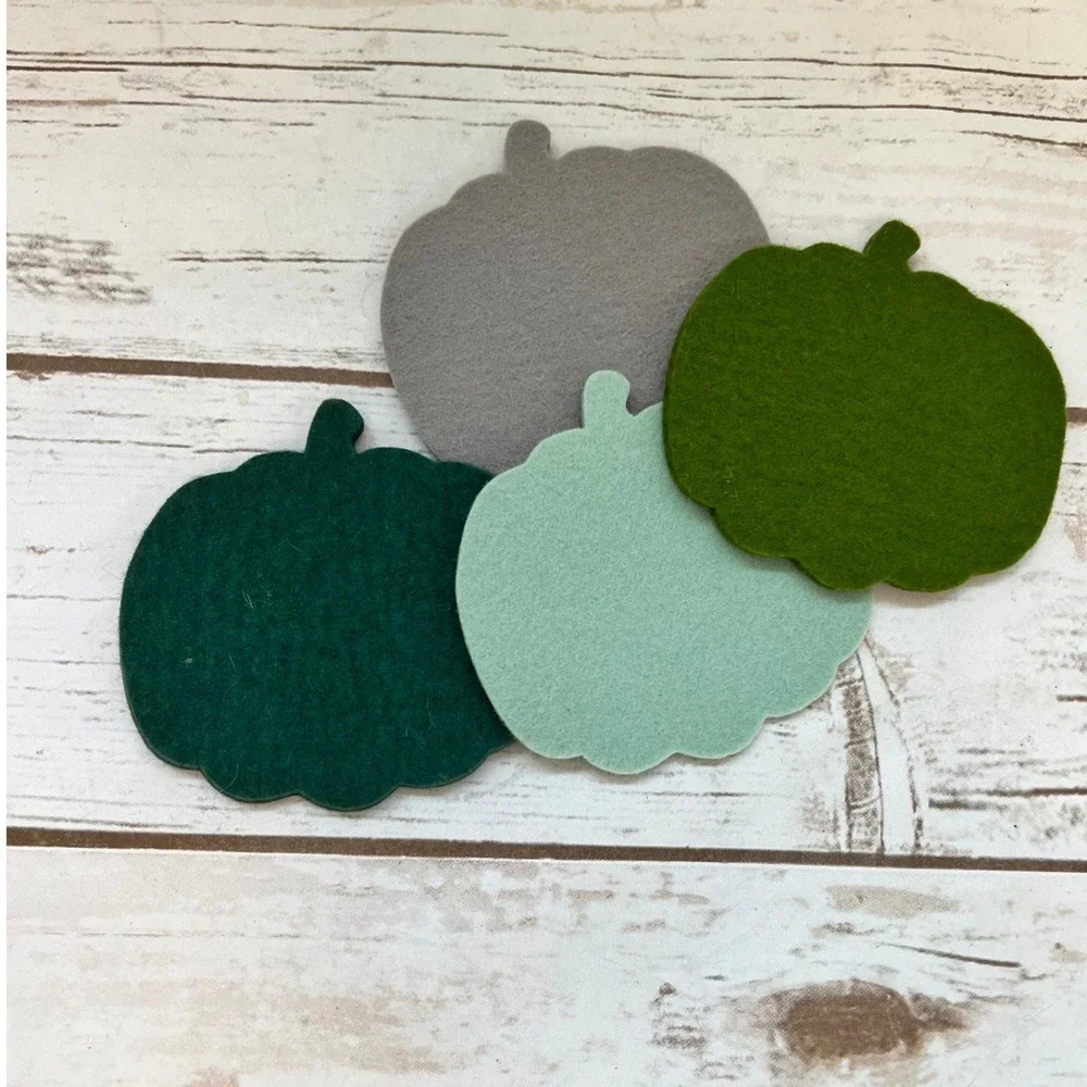 Pumpkin Felt Coasters Green Grey Autumn Harvest Decor Set of 4 NWT